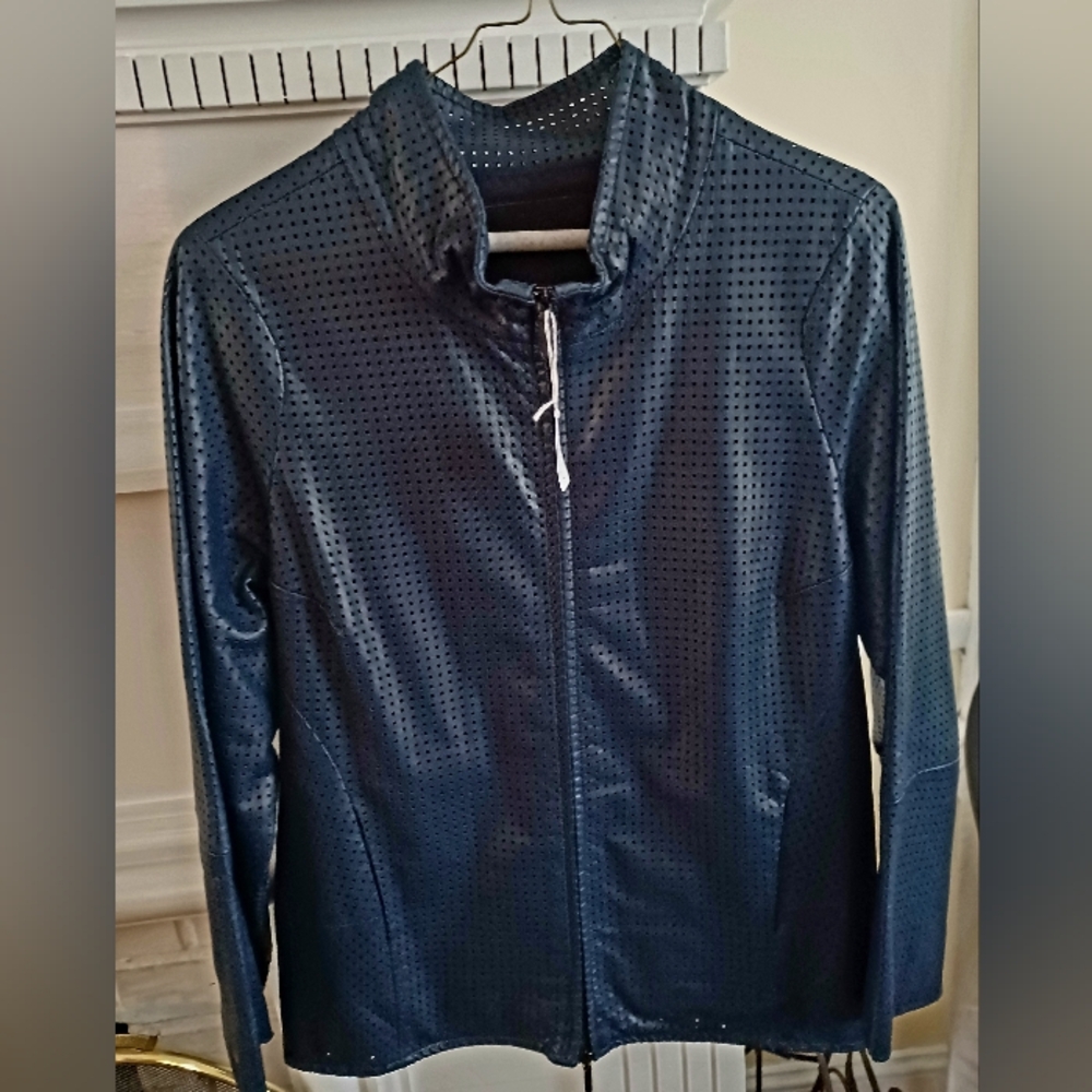 Maria Cornejo Perforated Leather Dark Navy Jacket